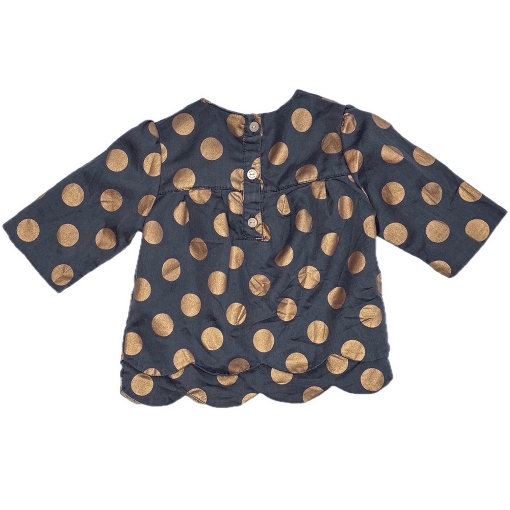 Gray Gold Polka Dot Shirt Toddler Girl Size 12 - 18 Months Scalloped Hem Twee - Picture 4 of 6